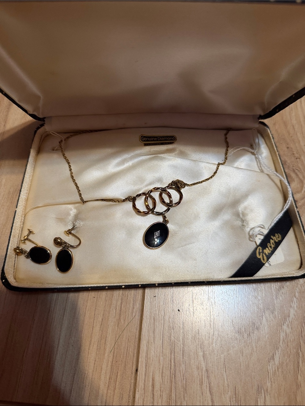 Encore Jeans Gold-Tone Black Onyx Pendant Necklace and Earrings